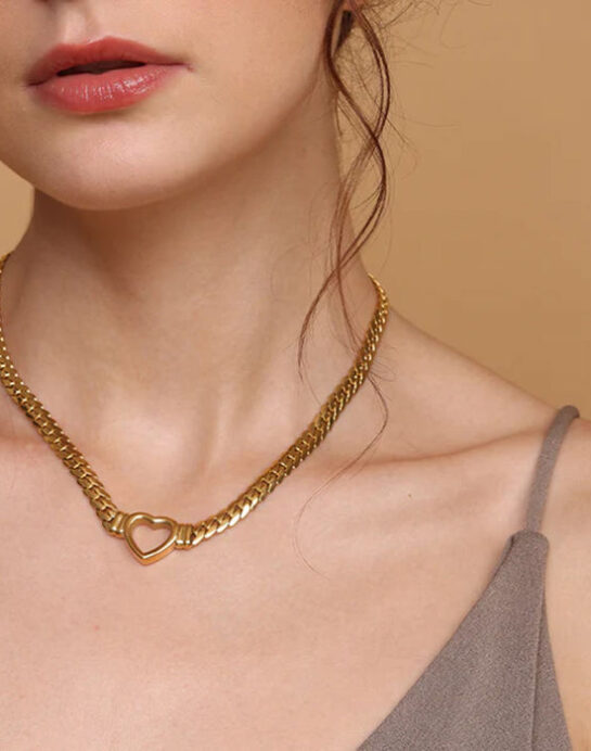 Cuban Chain Hollow Heart Necklace - Image 2