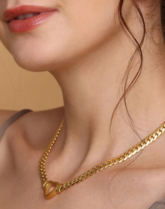Cuban Chain Hollow Heart Necklace - Image 3