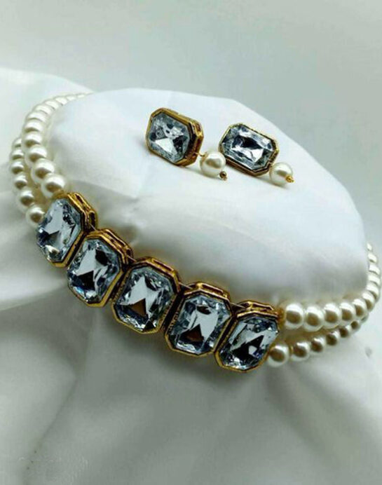 Women's Pearl and Stone Work Neckpiece Set